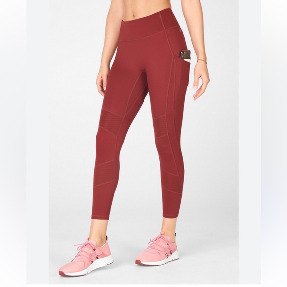 Fabletics Women's S Anywhere High-Waisted Moto 7/8 Leggings Umbria Red - Picture 1 of 10